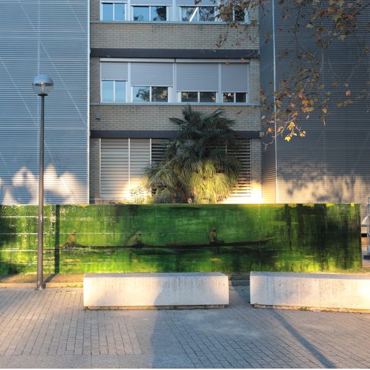 Pintura barca reflectida en l'aigua